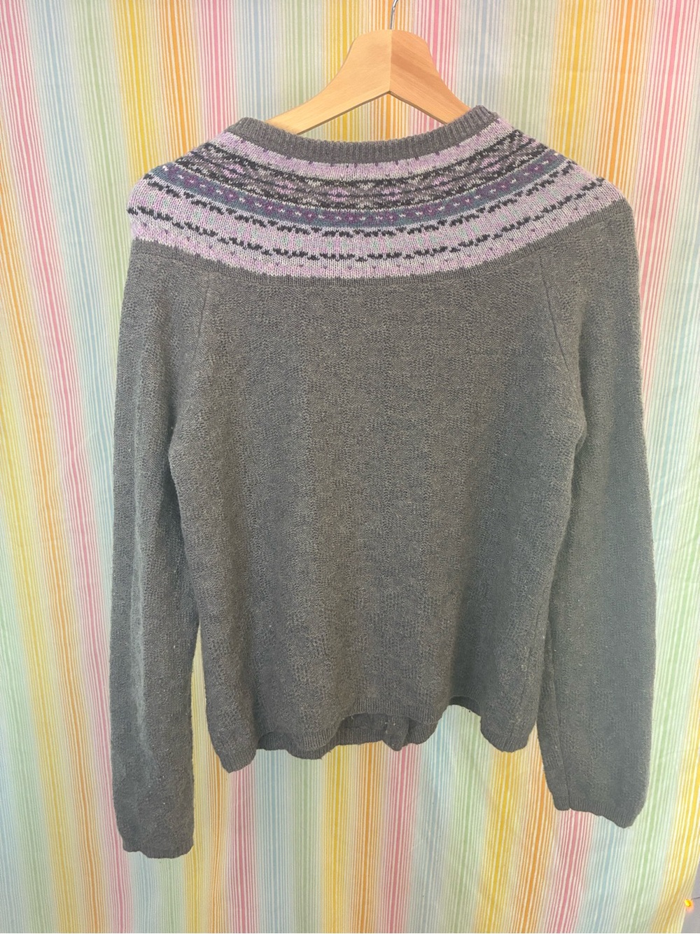 Mercer & Madison grey Angora knit cardigan w/ lavender trim, size L - Picture 7 of 8